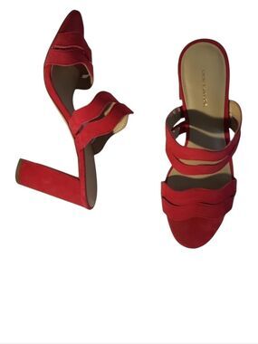 Ann Taylor "Tyler" Geranium Red Leather Mule Heels Size 6